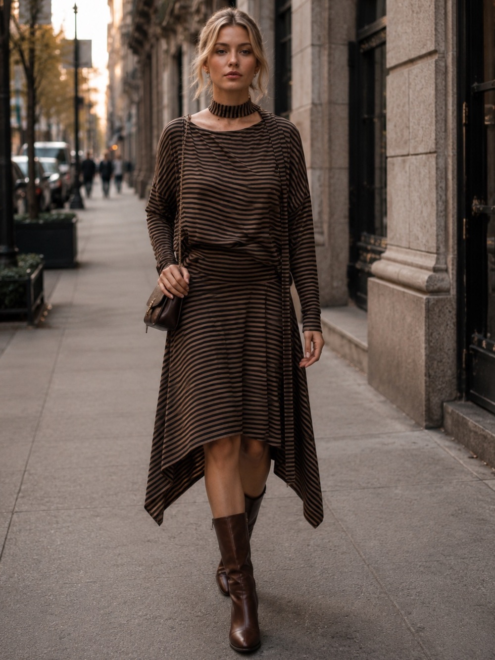 Zara NWT Striped Dress & Asymmetric Midi Skirt Matching 2 Piece Set M